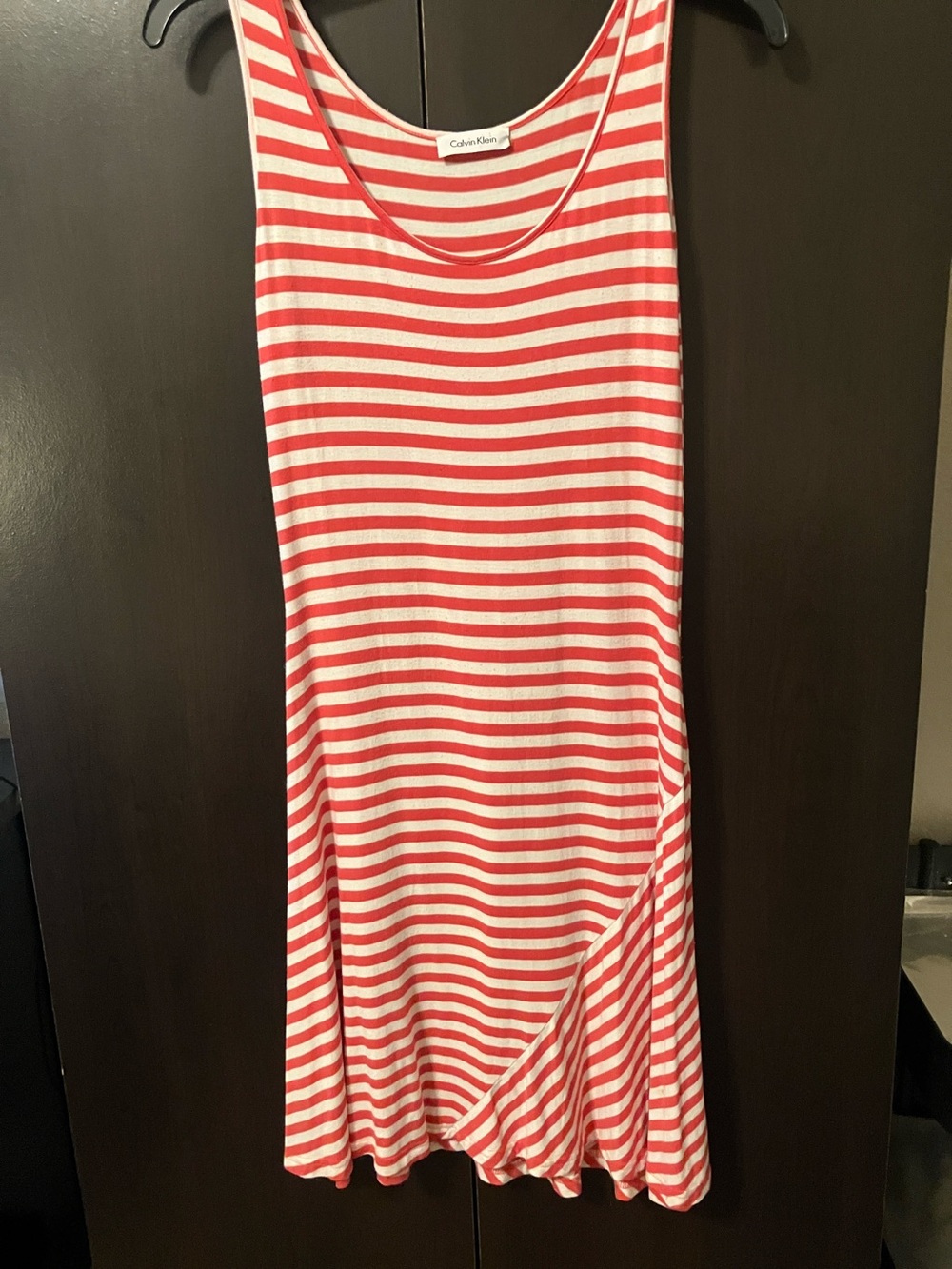 Calvin Klein Red and White Striped Sleeveless Tank Dress